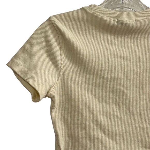 Nasty Gal Women's Beige Ribbed Crop Top Size 4 Casual Spring Tee - Picture 6 of 6
